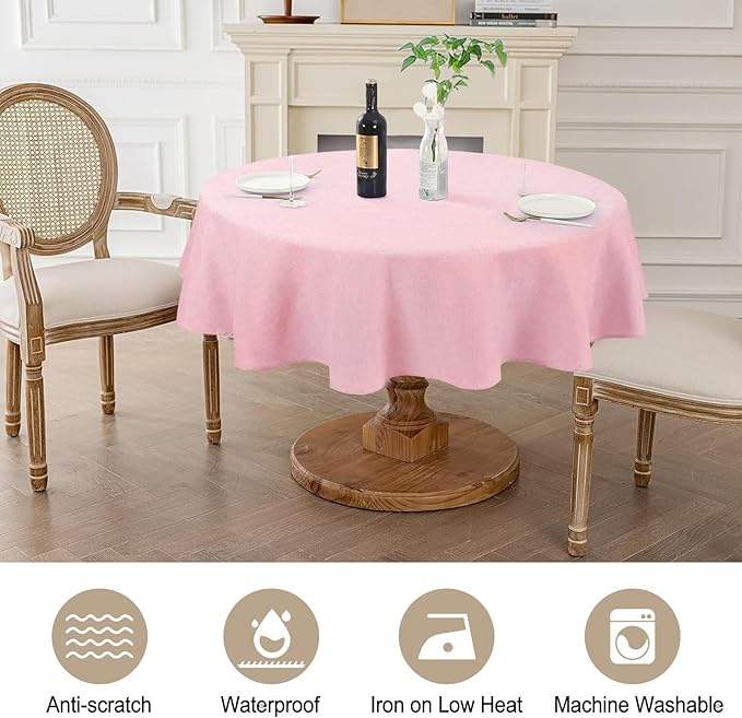AUSSPVOCT Textured 50 Inch Round Tablecloth Up to 35'' Dia Tables, Waterproof Spill-Proof Wipeable Table Cloth Wrinkle Free Circle Dining Table Cover for Birthday Farmhouse Outdoor Party Tablecloths