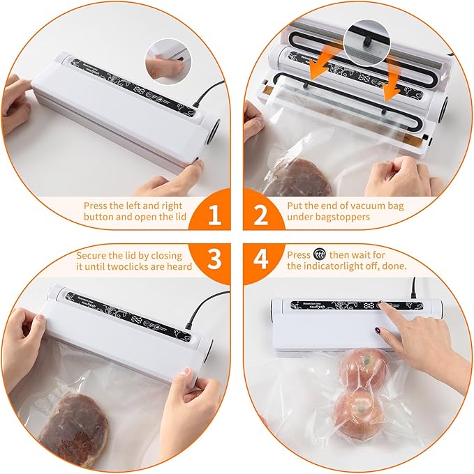 Food Vacuum Sealer Machine – Home Use Preservation Sealer, One-Touch Operation, Dry & Wet Modes, Extends Food Freshness,Digital Countdown Timer, Compact, Includes 40 Vacuum Bags