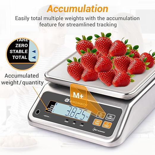 BROMECH Food Scale Pound and Ounce, Rechargable, Commercial Grade, Stainless Steel Platform, for Meat Shop, Deli, Produce Market (66lb)