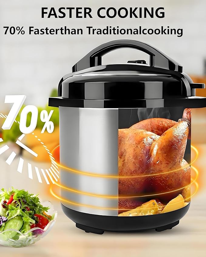 KabFbit 10 In 1 Electric Pressure Cooker, 5 Quart Stainless Steel Multi-Function Electric Cooker, Slow Cooker With 24-Hour Reservation Function, Suitable For Meat, Cake, Congee, Rice, etc., Black