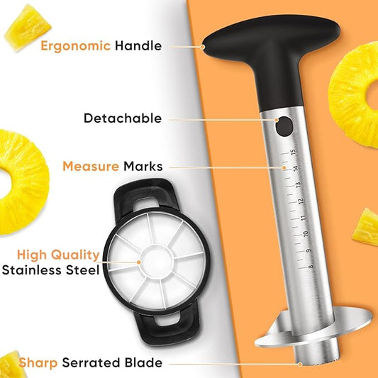 OOKUU Pineapple Corer Cutter, Stainless Steel Fruit Pineapple Peeler Slicer [Upgraded, Reinforced, Thicker Blade], Pineapple Core Remover with Measure Mark, Kitchen Tool for Diced Pineapple Rings