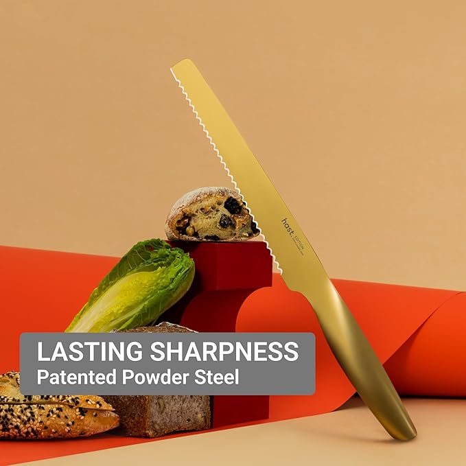 HAST Edition 8-Inch Serrated Bread Knife, Ultra-Sharp Professional Bread Slicing Knife, Advanced Powder Steel, Lightweight, Comfortable Ergonomic & Award-Winning Design(Titanium Gold)