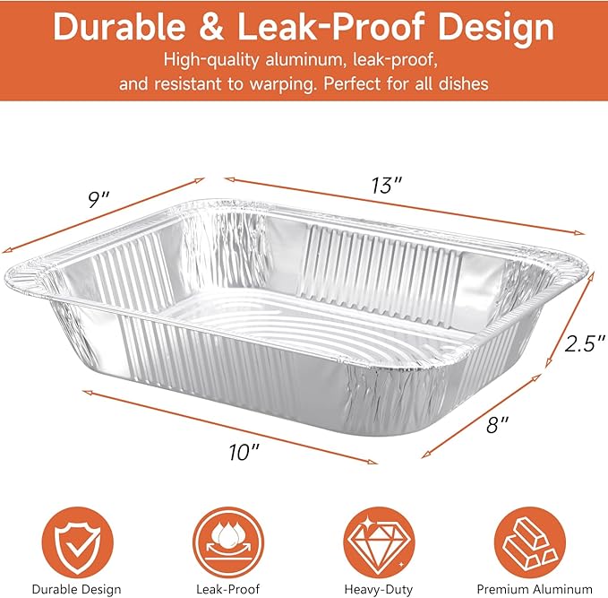 Lideropa Disposable Aluminum Foil Pans with Lids 9x13-10 Pack Aluminum Foil Pans, Heavy Duty Aluminum Baking Pans for Cooking, Baking, Meal Prep, Parties & Food Storage
