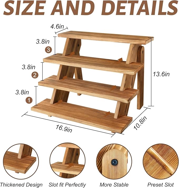 Wooden Cupcake Stand - 4 Tier Cupcake Display Stand, Rustic Tiered Display Stand, Tool Free Installation Cupcake Stand for Baby Shower Decorations Birthday Party Supplies(Pine Wood)