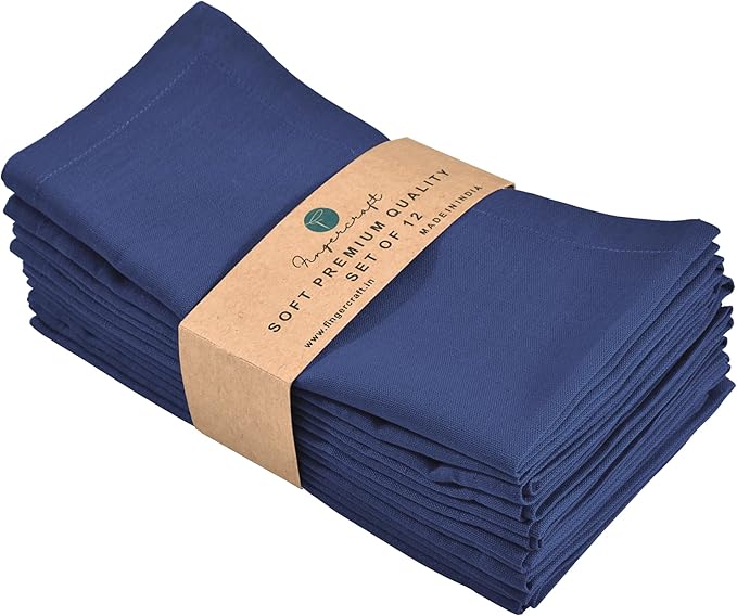 FINGERCRAFT Dinner Cloth Napkins, Cotton Linen Blend Mitered Corner Napkins Cloth 12 Pack Natural Premium Quality for Every Day Use, Parties, Easter, Weddings, 18x18 inch Bellwether Blue