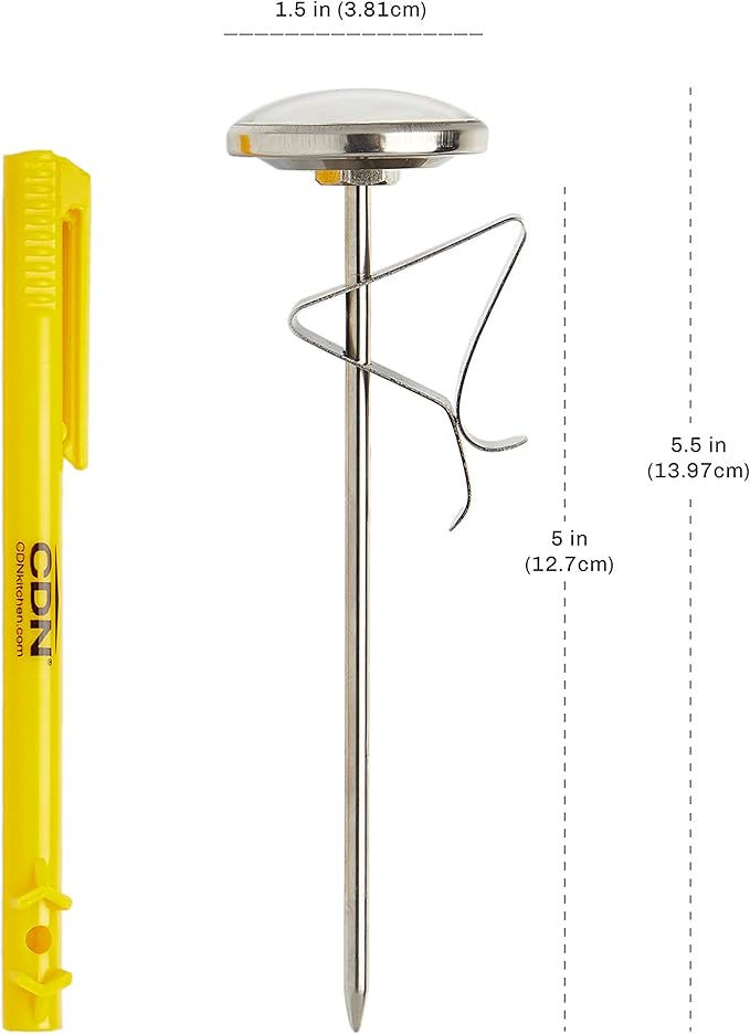 CDN ProAccurate® Instant Read Beverage Frothing Thermometer with Clip for Precise Temperature Measurement, 5" Stainless Steel Stem, Yellow Case (IRB220-F)
