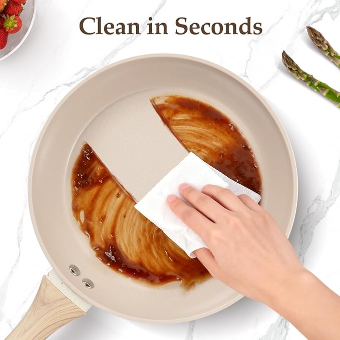 Pots and Pans Set Non Stick, Non-Toxic Ceramic Cookware Set, 11pcs Induction Cookware, Kitchen Cooking Set with Frying Pans, Saucepan, Stock Pot, PFOA Free & PFOS Free, Cream Color