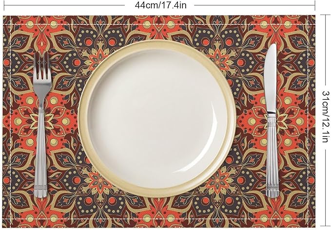 Mandala Placemats Set of 4 Vintage Bohemia Ethnic Floral Art Printed Dining Table Mats for Restaurant Home Kitchen Holiday Picnic Party Decor 12x18in