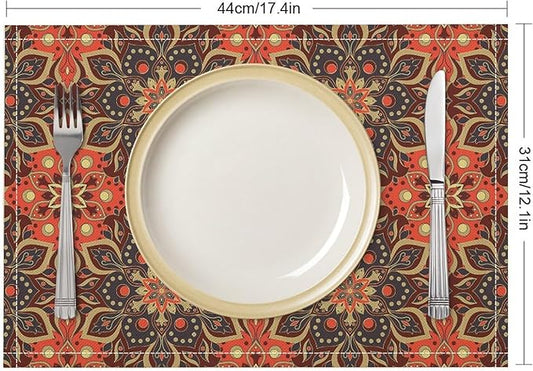 Mandala Placemats Set of 4 Vintage Bohemia Ethnic Floral Art Printed Dining Table Mats for Restaurant Home Kitchen Holiday Picnic Party Decor 12x18in