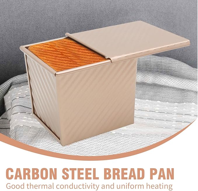 2Pcs Nonstick Square Loaf Pan With Lid, 4.53 x 3.94 x 4.33inch Mini Square Toast Box for Home Baking, Mini Cube Toast Box Ideal Baking Set Gift for Bread Lover(250g)