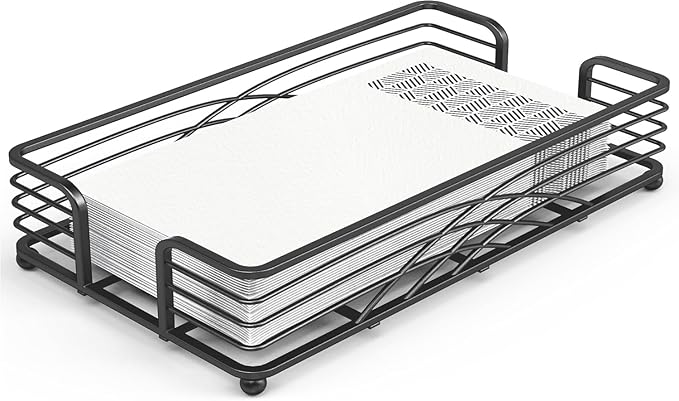 Black Guest Towel Holder Tray for Bathroom – Disposable Paper Hand Towel Holder, Rectangle Napkin Organizer for Powder Room, Modern Guest Napkin Holder for Bathroom Countertop Use