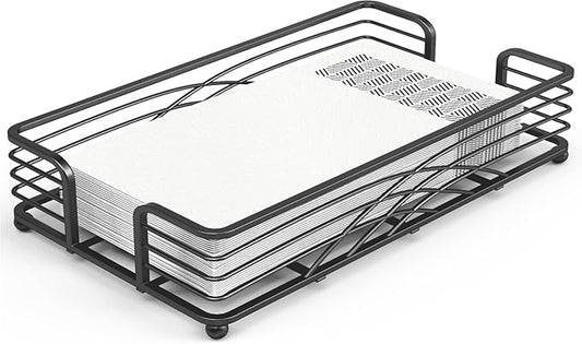 Black Guest Towel Holder Tray for Bathroom – Disposable Paper Hand Towel Holder, Rectangle Napkin Organizer for Powder Room, Modern Guest Napkin Holder for Bathroom Countertop Use
