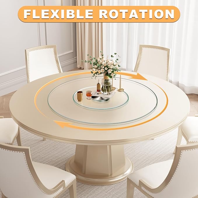 23" Tempered Glass Lazy Susan Turntable - Round Rotating Serving Tray for Dining Table, Kitchen, Party - Heat-Resistant, Silent Spinner, Modern Design
