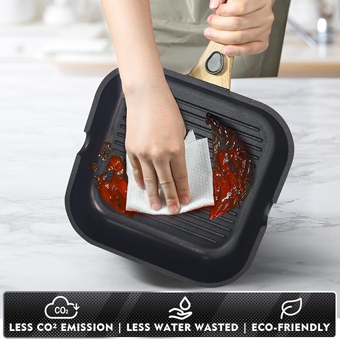 SC Cooker Nonstick Square Grill Pan for Stove Tops, Detachable Handle Griddle Pan,9.5inch Remove Handle Grill Pan with Pour for Cooking,Induction,Gas,Non Toxic,PFOA Free(Granite, Square-9.5inch)