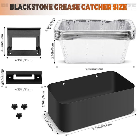 Ziopetru Grease Cup & Drip Tray Set - Universal Grease Catcher Compatible with 17/22/28/36" Blackstone Griddles - Includes 10 Foil Liners for Easy Grease Collection