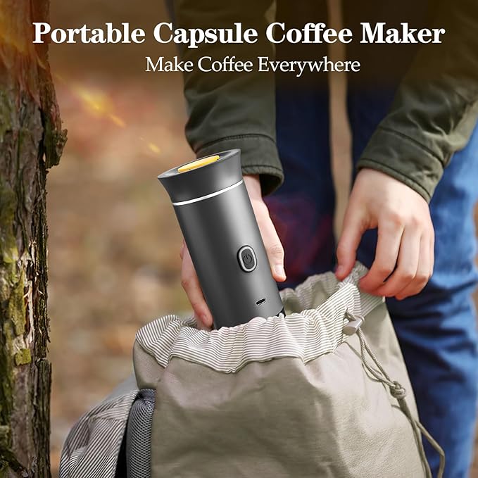 Lmozim Portable Coffee Maker, Espresso Machine for camping, Travel Coffee Maker with USB-C, 3-in-1 Small Espresso Machine with Ground Coffee & Capsules (NS＆DG) for RV, Hiking, Office(Grey)