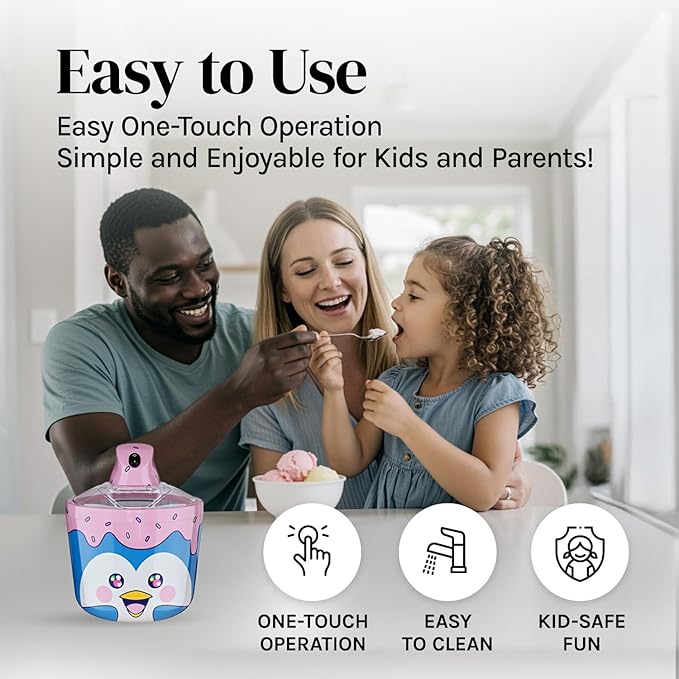 Fun Electric Ice Cream Maker Machine for Kids – Best Countertop Ice Cream Machine for Homemade Soft Serve, Sorbet, Gelato, Frozen Yogurt – Fun Small Personal Dessert Maker for Families, Easy to Clean