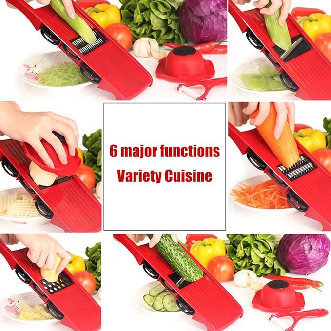 6 in 1 Mandoline Slicer for Kitchen, Multifunctional Veggie Slicer Shredder with Container, Potato Slicer, Vegetable Slicer, Mandoline Food Slicer, Onion Slicer, Essential Kitchen Gadgets