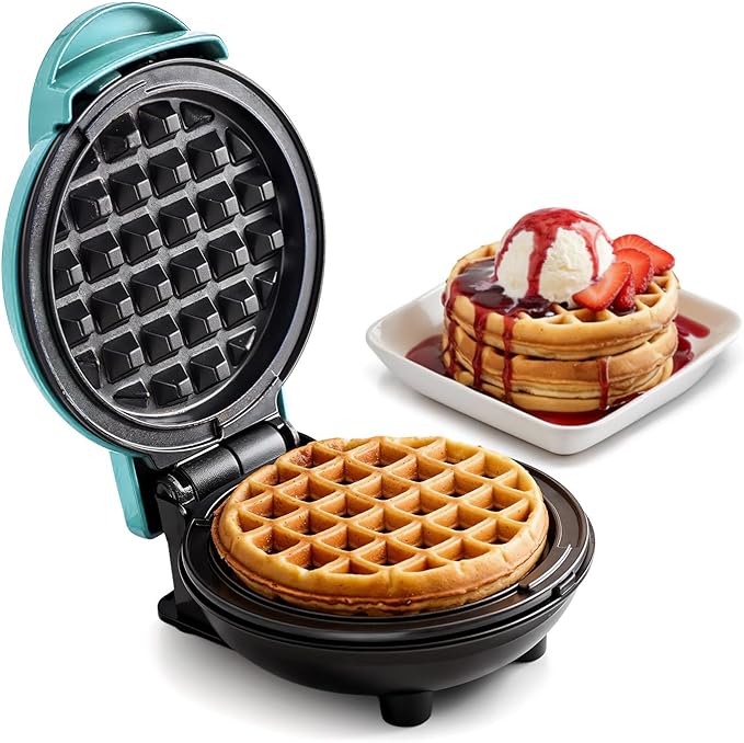 Elite Gourmet EWM015M# Electric Nonstick 4.5-inch Mini Waffle Maker, Belgian Waffles, Compact Design, Hash Browns, Keto, Snacks, Sandwich, Eggs, Easy to Clean, Mint