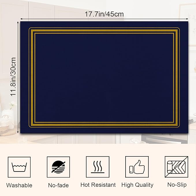 Blue Classic Collection Placemats WashableTablemats Resistant Place Mats Kitchen Decor Dining Decoration for Party, Placemats Set of 4-14