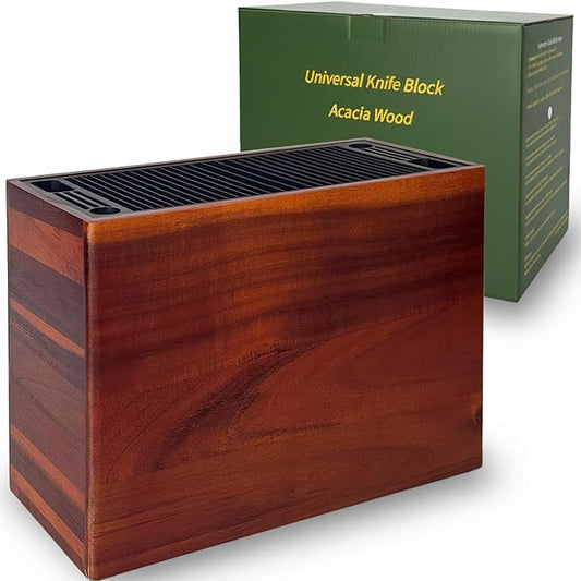 XXL Detachable Universal Knife Block for 28+ Knives, Acacia Wood Holder with Unique Easy-Clean Slots, Hygienic Countertop Storage, Dual Slots for Scissors & Sharpening Rod