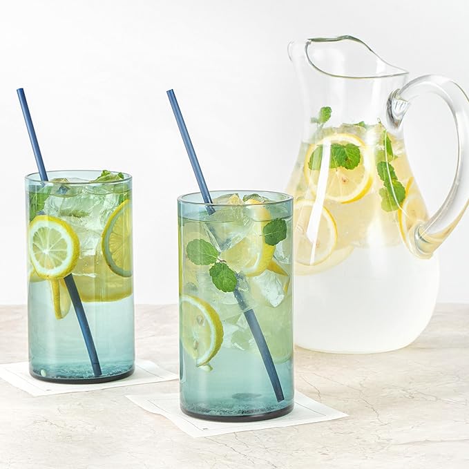 Restaurantware-Vetri 16 Ounce Tall Drinking Glasses, 24 Dishwashable Beverage Glasses - No-Lead, Elegant, Blue Glass Tumblers, Ideal For Water, Juice Beer, Cocktails, Liquor, Iced Tea, And More