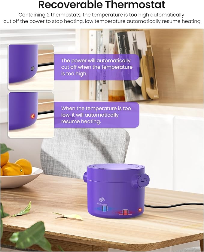 Electric Lunch Box, Portable Food Warmer for Car Truck and Office, Portable Heater 110V & 12V 24V 50W Stainless Steel Food Heater, with Spoon Fork Carry Bag (Youthful Purple)