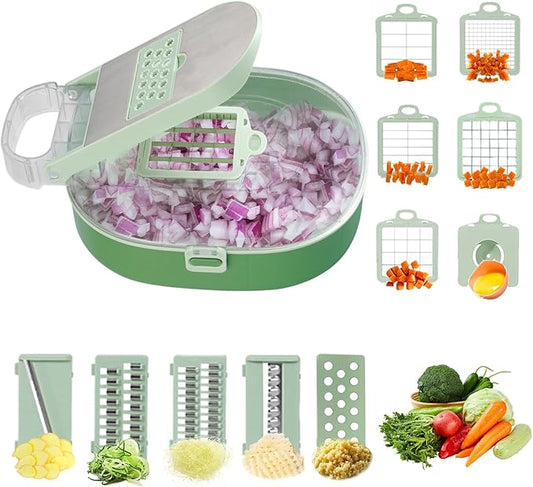 Vegetable Slicer and Chopper with Large Container Multifunction Mandoline Slicer Cutter with 10 Blades Food Chopper for Onion Potato