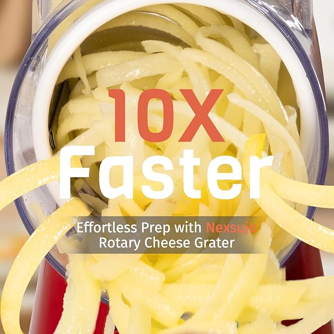 Rotary Cheese Grater Hand Crank, 3 Blades Slicer Shredder, Cheese Grater for Kitchen, Multi-Functional Kitchen Tool for Vegetables, Nuts, Chocolate, with Strong Suction Base, Red