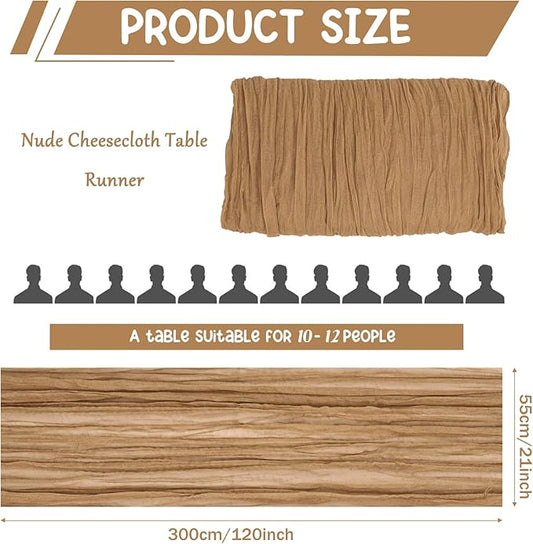 10 Pack Nude Cheesecloth Table Runner 10FT Boho Gauze Fabric Table Runner Vintage Rustic Sheer Runners for Wedding Party Bridal Baby Shower Long Table Decorations