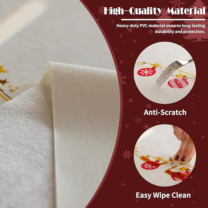Christmas Rectangle Table Cloth,100% Waterproof Tablecloth,Christmas Decorations for Home, Vinyl Tablecloth Plastic Table Cover for Party，Picnic,Dining,Outdoor 54" x 120",Merry Ribbon