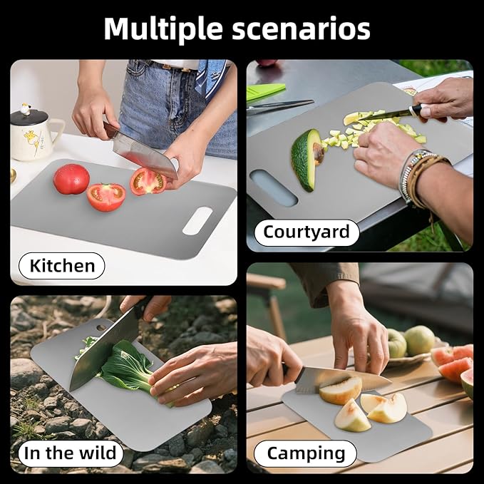 Stainless steel chopping board, food-grade 304 kitchen cutting board, double-sided use, available in three sizes, odorless, easy to clean and non-toxic three-piece set