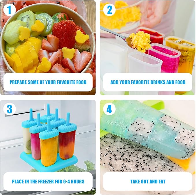 New Resunable Popsicles Molds,Pack of 6 Pce Ice Popsicle Maker- Food Grade BPA Free,Easy-Release Ice Pop Molds,Diy Homemade Popsicle Molds with Resunable Popsicle Sticks (Sky Blue)