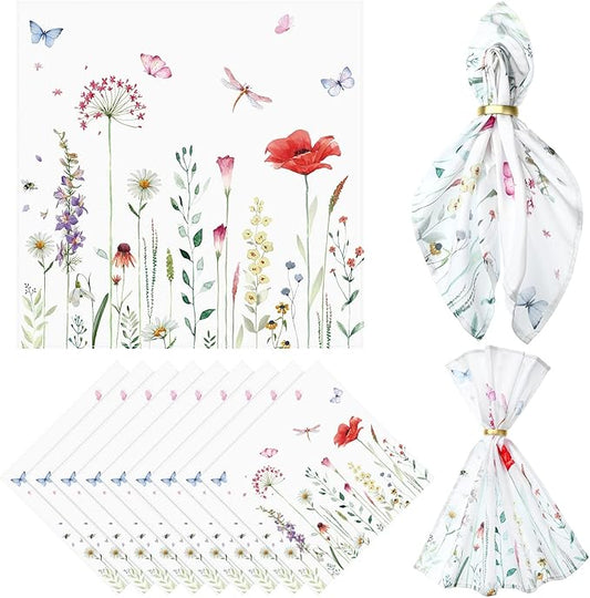 12 Pcs Spring Cloth Napkins Floral 20'' x 20'' Washable Dinner Tea Party Napkins for Kitchen Party Wedding Restaurant Indoor Outdoor Botanical Fresh Spring Summer