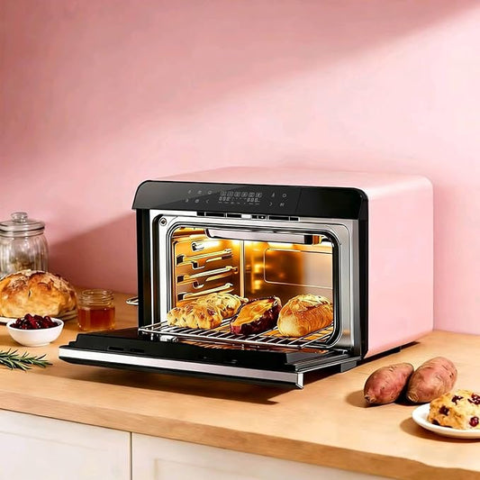 ROBAM Countertop Combi Steam Oven, 20-in-1 Multifunction Air Fryer, Convection Steam Roast & Bake, Multi-Stage Cooking, Self-Clean, Heat-Resistant, 7 Modes, 30 Built-In Recipes CT763 (Pink)