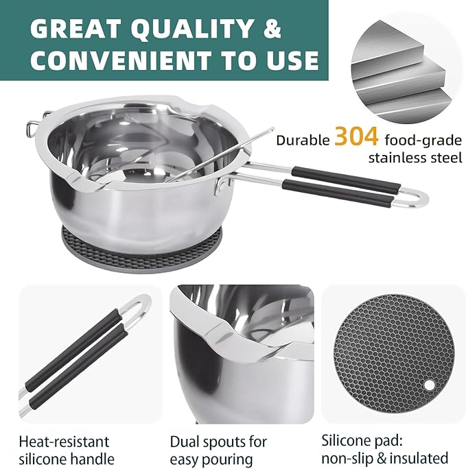 Hehinton Double Boiler Wax Melter 1200ML/40.6OZ, Candle Making Kit Supplies for Adults Beginners, DIY Kit with 1000W Electric Hot Plate, Wick Trimmer, Hot Air Gun, Thermometer, Wick Stickers