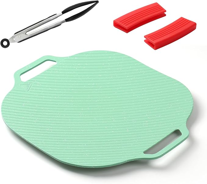 SYQQMEE Korean Grill Pan for Stove Top, Camping Stove and induction Stove, Griddle with Thick Bottom, Non-stick Coating frying Pan (Green, Square)