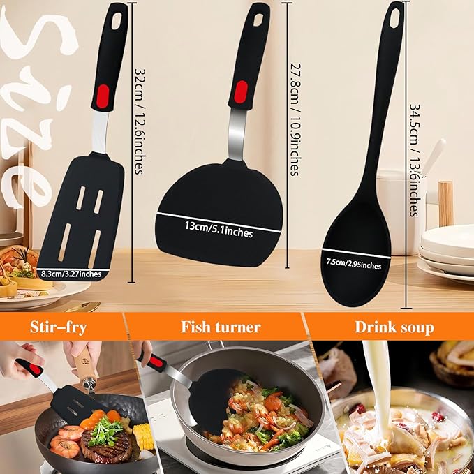 Professional 6-Piece Spatula Set - Hybrid Stainless Steel & Silicone Turner Set, 600°F Heat Resistant, Metal Spatulas for Griddle/Cast Iron & Nonstick Safe Silicone Tools for Egg, Pancake, Burger