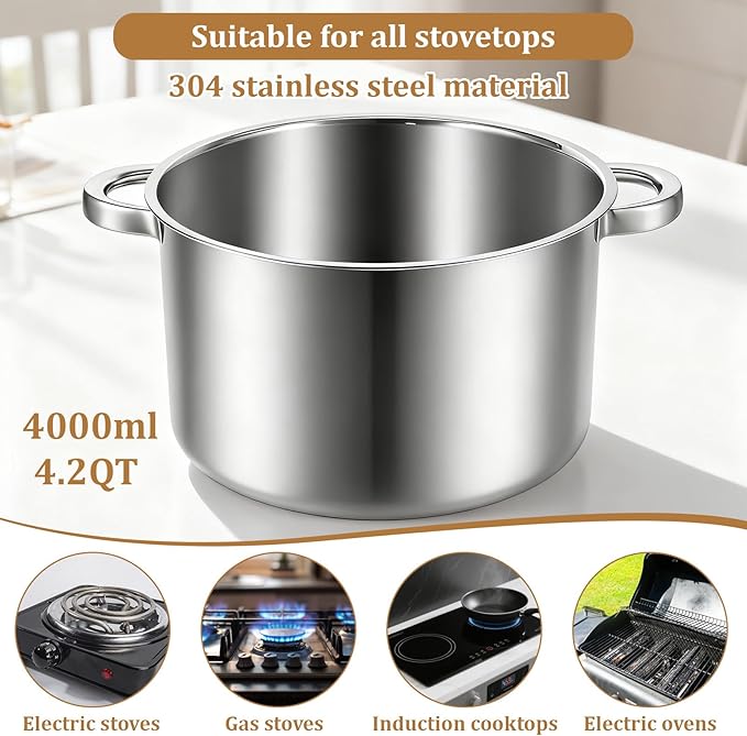 4-Piece Double Boiler, Chocolate Melting Pot Set Include 2500ml/2.3QT Mixing Bowl and 4000ml/3.63qt Stainless Steel Pot, Silicone Spatula, Stainless Steel Stirring Spoon, Induction Safe