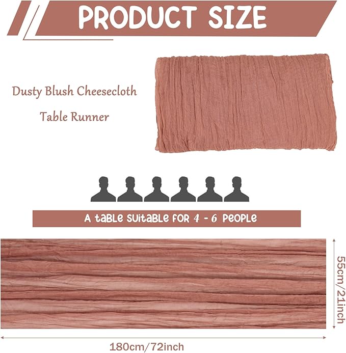 10 Pack Dusty Blush Cheesecloth Table Runner 6FT Boho Gauze Fabric Table Runner Vintage Rustic Sheer Runners for Wedding Party Bridal Baby Shower Long Table Decorations