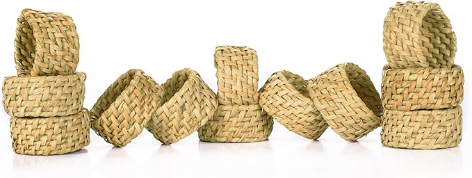 ALPHA Living HOME Rattan Napkin Rings Set of 12 - Handcrafted Cane Serviette Holders for Table Decor, Weddings, Partiess, Dinners, Rustic Boho Style Napkin Rings Natural.