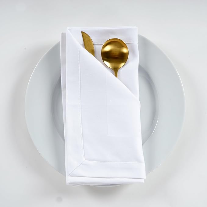 Fingercraft White Cloth Napkins Cotton High GSM Hotel Quality 20 in Oversized Set of 12 Stripe