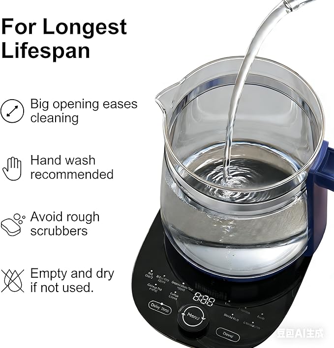 1200w Electric Kettle, 1.5L Borosilicate Glass tea kettle, Hot water kettle electric for Coffee or Tea, BPA Free, Auto Shut-Off, Stainless Steel, Fast Boil, Blue