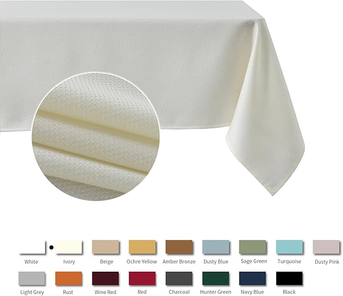 maxmill Jacquard Tablecloth Stain Resistant Waterproof Wrinkle Resistant Spillproof Washable Soft Textured Table Cloth for Dining Room, Indoor and Outdoor Use, Rectangle 60 x 140 Inch, Ivory