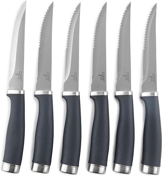 Core Kitchen Set of 6 Essential Grip Steak Knives - Black