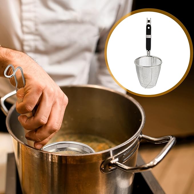 Mesh Strainer Spoon Stainless Steel Pasta Basket Mesh Noodle Strainer Pasta Noodle Strainer Sieve Mesh Strainer with Handle for Home Restaurant Kitchen