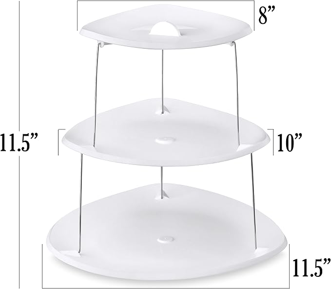 Masirs Collapsible 3-Tier Party Tray: Decorative Design Folds for Minimal Storage. an Elegant Serving Tray for Sandwiches, Cake, Sliced Cheese, and Deli Meat. (Pack of 2)