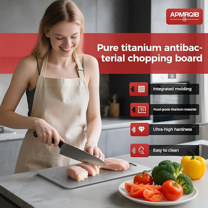 Titanium Cutting Boards for Kitchen, 100% Pure Titanium Cutting Boards Double Sided Non Toxic Cutting Board, Hygiene Durable Dishwasher Safe 10.3”×6.3"