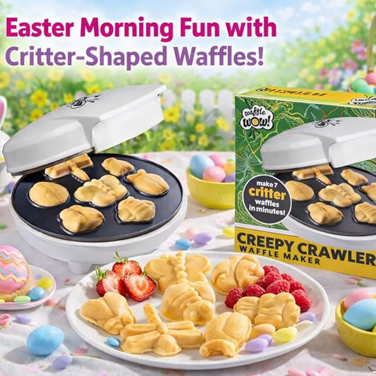 The Original Creepy Crawly Bug Waffle Maker- 7 Fun Different Insect Shaped Pancakes- Butterfly Lady Bug Bee & More- Electric Nonstick Waffler Iron, Morning Breakfast Treat, Kids Easter Basket Stuffer
