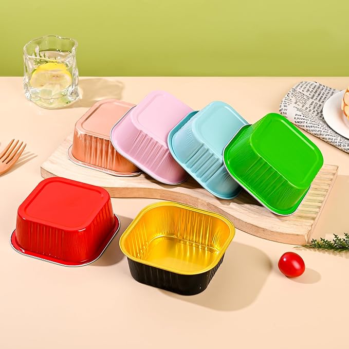 Findful 10oz Mini Cake Pans with Lids (40 Pack) Aluminum Foil Square Cupcake Liners Brownie Baking Cups,Disposable 4”x4” Large Cupcake Pan,Jumbo Muffin Tin Ramekins Holders